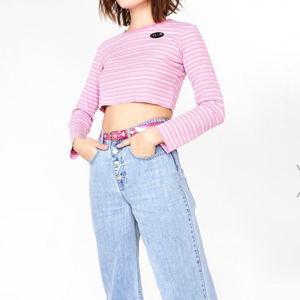 DELIAS DOLLS KILL PINK AND PURPLE STRIPED CROP TOP